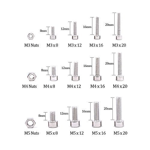 Glarks 510Pcs M3 M4 M5 304 Stainless Steel Hex Socket Head Cap Screws with Nuts Assortment Kit - Image 2