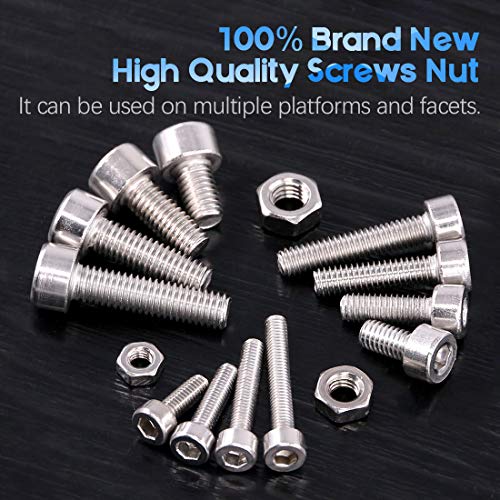 Glarks 510Pcs M3 M4 M5 304 Stainless Steel Hex Socket Head Cap Screws with Nuts Assortment Kit - Image 5