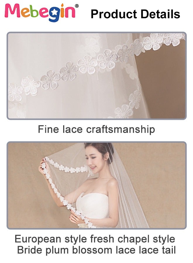 MEBEGIN Simple Elegant Bridal Veil with Metal Tooth Comb, Women's Wedding Veil with Flower Lace Edge, Classic High-Quality Bridal Veil, Easy to Wear and Be Stored, No Awful Odor, 3m - Image 5