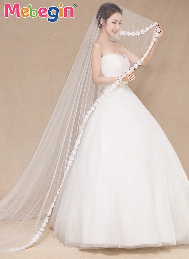MEBEGIN Simple Elegant Bridal Veil with Metal Tooth Comb, Women's Wedding Veil with Flower Lace Edge, Classic High-Quality Bridal Veil, Easy to Wear and Be Stored, No Awful Odor, 3m - Image 1