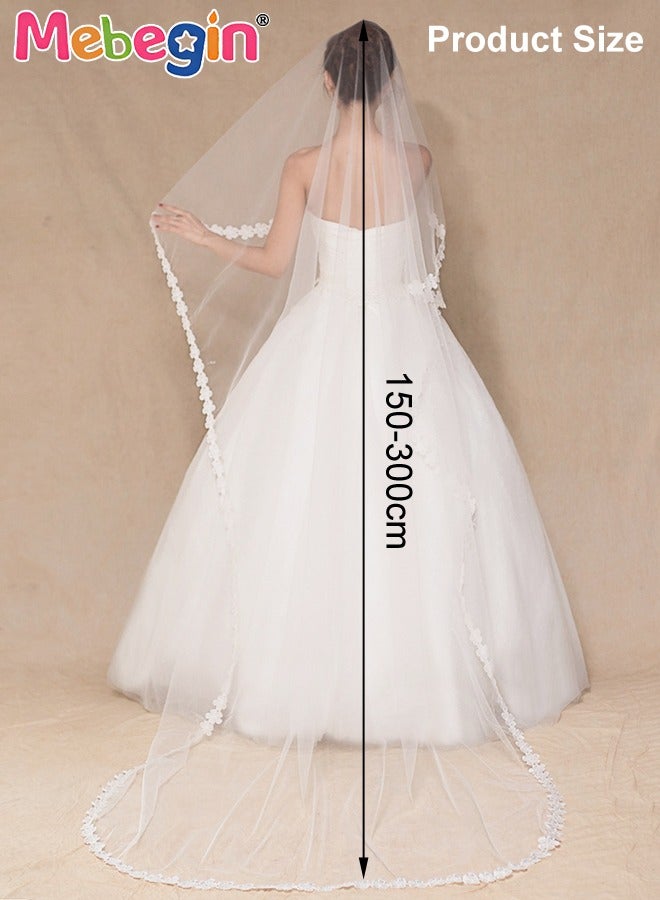 MEBEGIN Simple Elegant Bridal Veil with Metal Tooth Comb, Women's Wedding Veil with Flower Lace Edge, Classic High-Quality Bridal Veil, Easy to Wear and Be Stored, No Awful Odor, 3m - Image 4