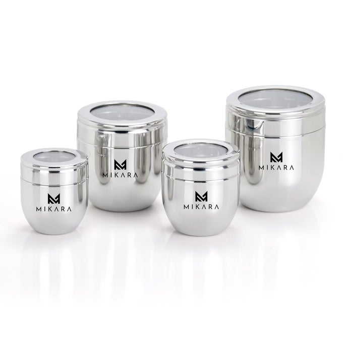 MULTIPURPOSE STAINLESS STEEL SEE THRU CANISTERDABBA SET OF 4