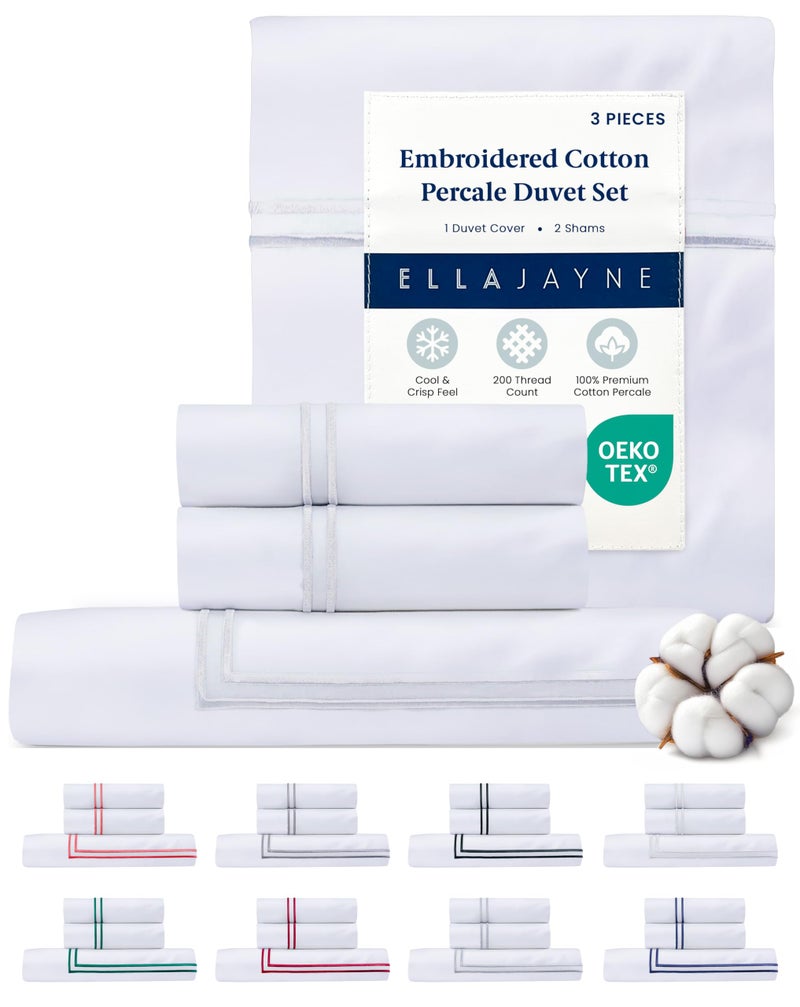 Ella Jayne Duvet Cover Full (3 Pieces), 100% Cotton Percale, Full/Queen, Soft Breathable & Lightweight, Including Full Size Duvet Cover (1 Piece) 90 x 90 Inches with 2 Pillow Shams (White Design) - Image 2