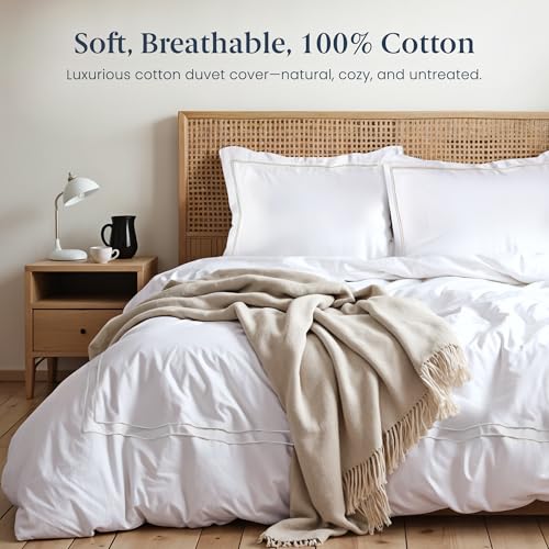 Ella Jayne Duvet Cover Full (3 Pieces), 100% Cotton Percale, Full/Queen, Soft Breathable & Lightweight, Including Full Size Duvet Cover (1 Piece) 90 x 90 Inches with 2 Pillow Shams (White Design) - Image 5