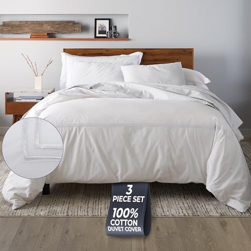 Ella Jayne Duvet Cover Full (3 Pieces), 100% Cotton Percale, Full/Queen, Soft Breathable & Lightweight, Including Full Size Duvet Cover (1 Piece) 90 x 90 Inches with 2 Pillow Shams (White Design) - Image 1
