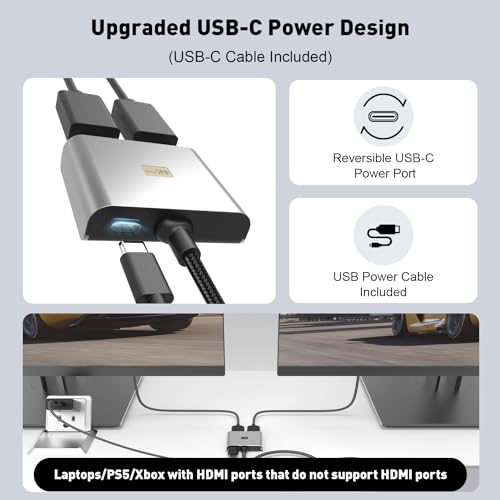 UANTIN DisplayPort to HDMI and DisplayPort Adapter, 4K 60Hz DP Splitter Extended Display Adapter, Display Port Splitter 1 in 2 Out MST Hub for PC NVIDIA, AMD - Image 5