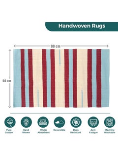 H2H H2H House2Home Cotton Door Mat, Traditional Kilim Design, 2Pc.Combo | Solid Shade - Multicolored, Size (60x90cm) - Side Binding  - Image 2