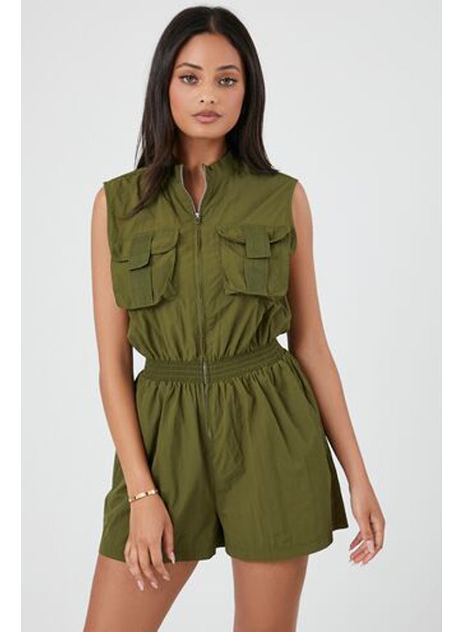FOREVER 21 Sleeveless Zip-Up Cargo Romper jumpsuit - Image 1