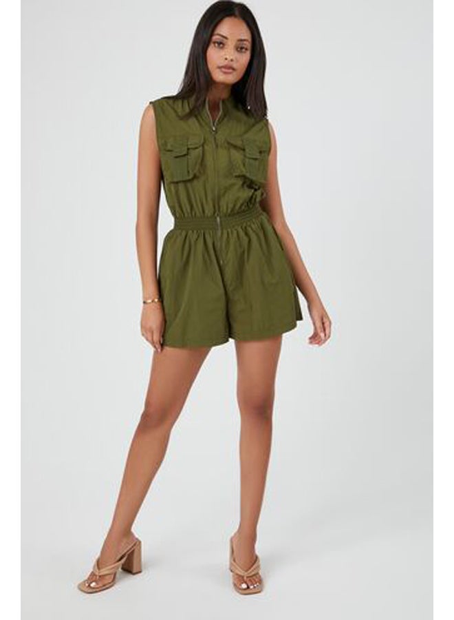 FOREVER 21 Sleeveless Zip-Up Cargo Romper jumpsuit - Image 4