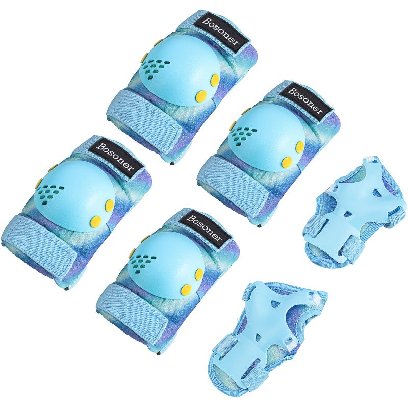 BOSONER Skate Knee Pads for Kids: Knee Elbow Pads and Wrist Guards Set for Roller Skating Bike - 6Pcs Safety Protective Gear for Grils Boys - Image 1