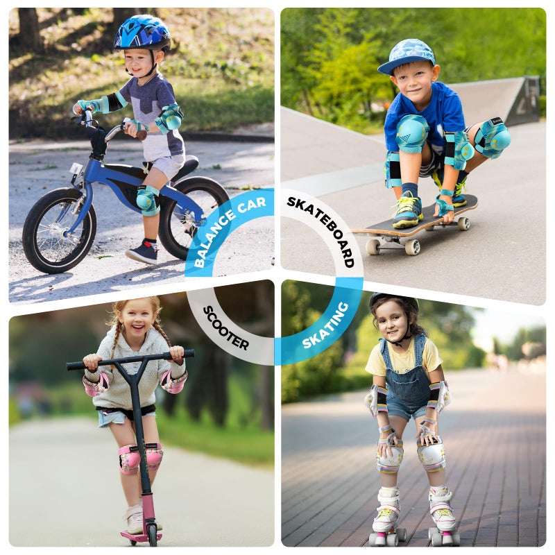 BOSONER Skate Knee Pads for Kids: Knee Elbow Pads and Wrist Guards Set for Roller Skating Bike - 6Pcs Safety Protective Gear for Grils Boys - Image 4