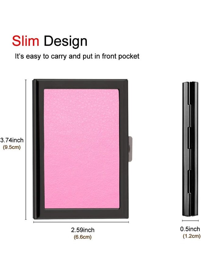 HY - Double-Sided Leather Card Box, Stainless Steel Card Holder, Credit Card Box, Credit Card Holder Slim Metal Card Wallet Business Card holders Small Card Case for Men Women - Image 1