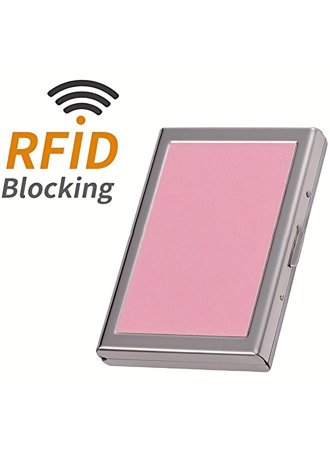 HY - Double-Sided Leather Card Box, Stainless Steel Card Holder, Credit Card Box, Credit Card Holder Slim Metal Card Wallet Business Card holders Small Card Case for Men Women - Image 1
