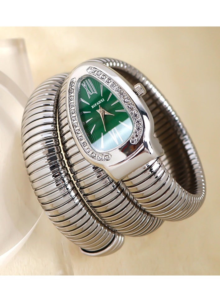 BIFANXI Ladies Fashion Watch, Snake-Shaped Diamond Design Quartz Watch, Fashionable Versatile Bracelet Watch  - Image 2