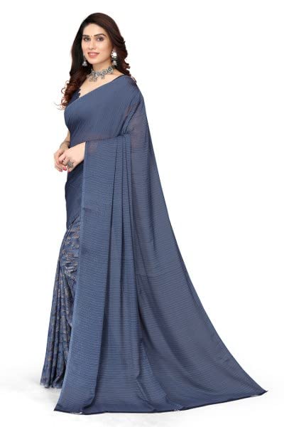 YASHIKA ساري جورجيت مطبوع للنساء من ياشيكا مع قطعة بلوزة (حجم حر نصف إنك) - Image 3