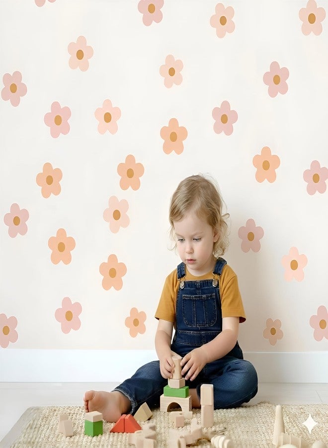 Finduat Boho Blush Pink Daisy Flowers Decals Stickers for Kids Transform Your Toddlers Bedroom with Durable, Easy to Apply Removable Wall Stickers Vibrant Peel-and-Stick Wall Decor - Image 1