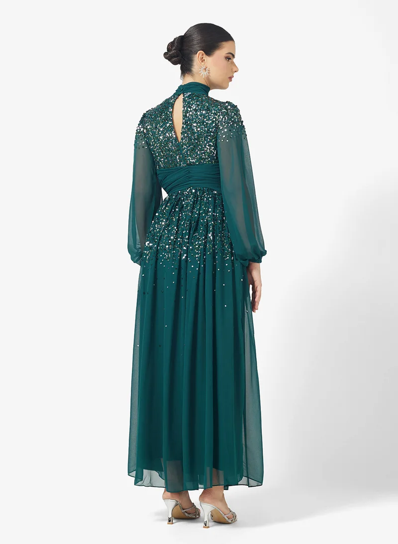 Amelia Rose Puff Sleeve Embellished Tiered Dress