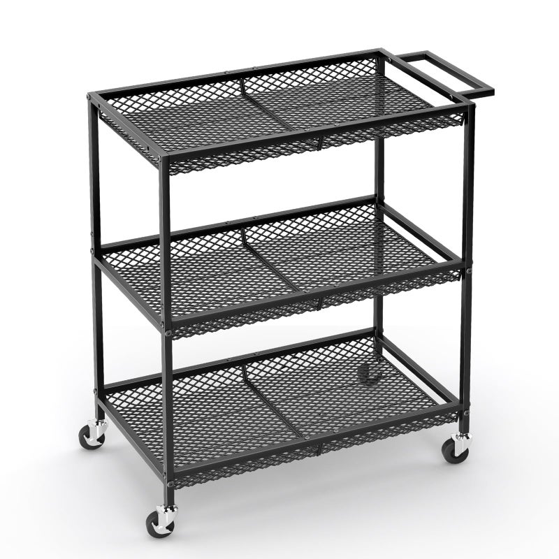 ThreeHio 3 Tier Rolling Utility Kitchen Cart, Heavy Duty Wire Rolling Cart on Wheels, Commercial Metal Serving Carts with Handle, Kitchen Island Plant Shelf Food Storage Trolley for Laundry, Office, Garage - Image 1