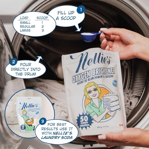 Nellie's Nellie’s Oxygen Brightener –Powder Stain Remover for Laundry – Brightens Whites, Protects Colors – Bleach-Free, Septic-Safe (50 Scoops) - Made in Canada - Image 4