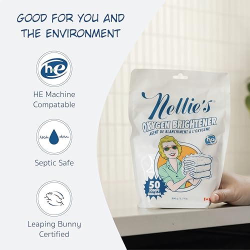 Nellie's Nellie’s Oxygen Brightener –Powder Stain Remover for Laundry – Brightens Whites, Protects Colors – Bleach-Free, Septic-Safe (50 Scoops) - Made in Canada - Image 3