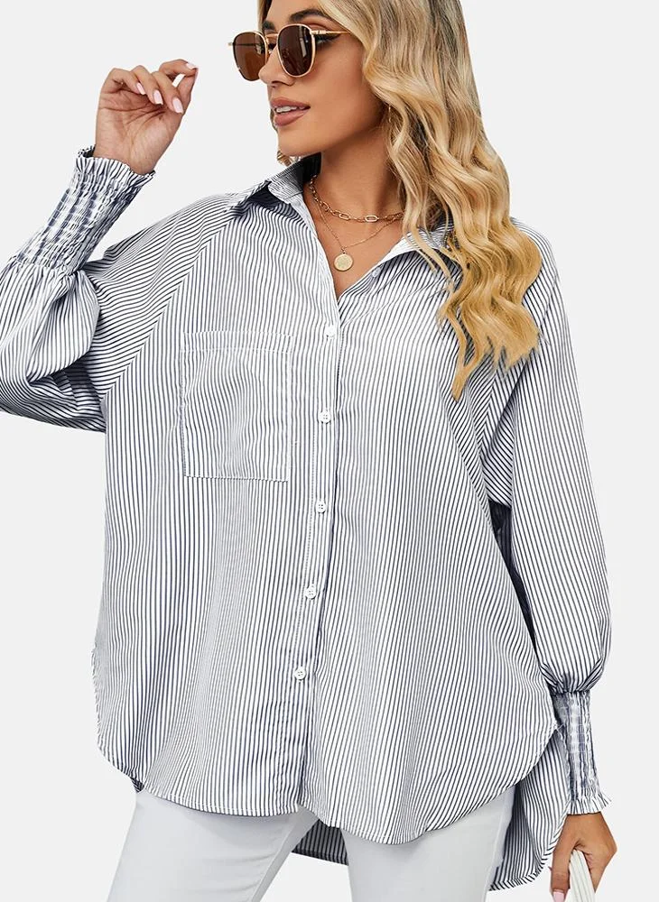 يونيكي Grey Striped Regular Fit Shirt