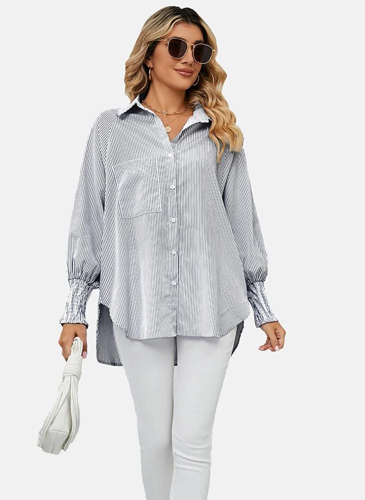 يونيكي Grey Striped Regular Fit Shirt