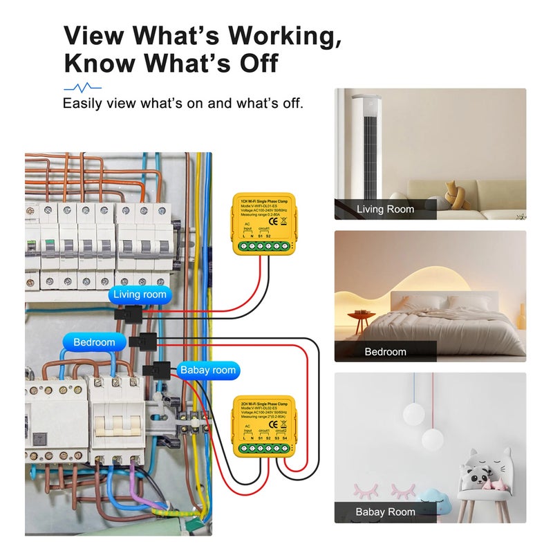 Tuya WiFi Smart Home Energy Monitor 2.4GHZ Smart Energy Meter Single Phase Consumption Monitor 80A Solar Current Transformer Clamp Power Consumption Monitor Electricity Statistics 100-240V AC 50/60Hz - Image 5