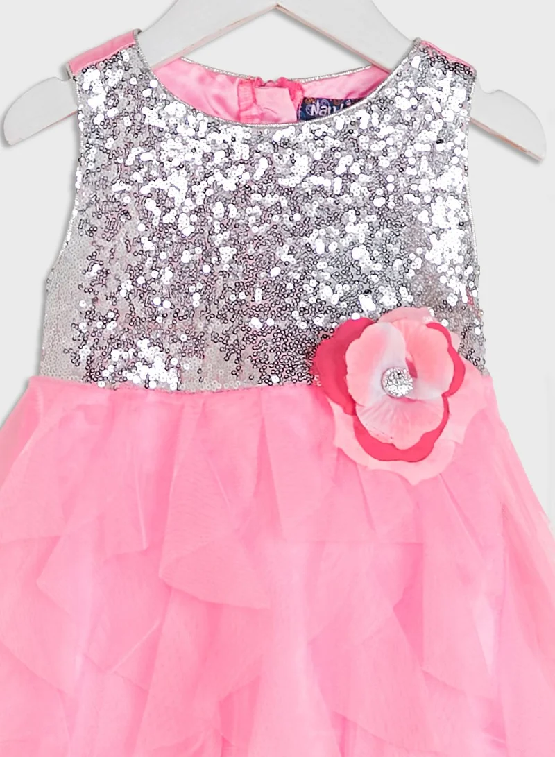 Nautinati Embellished Layered Net A-Line Dress