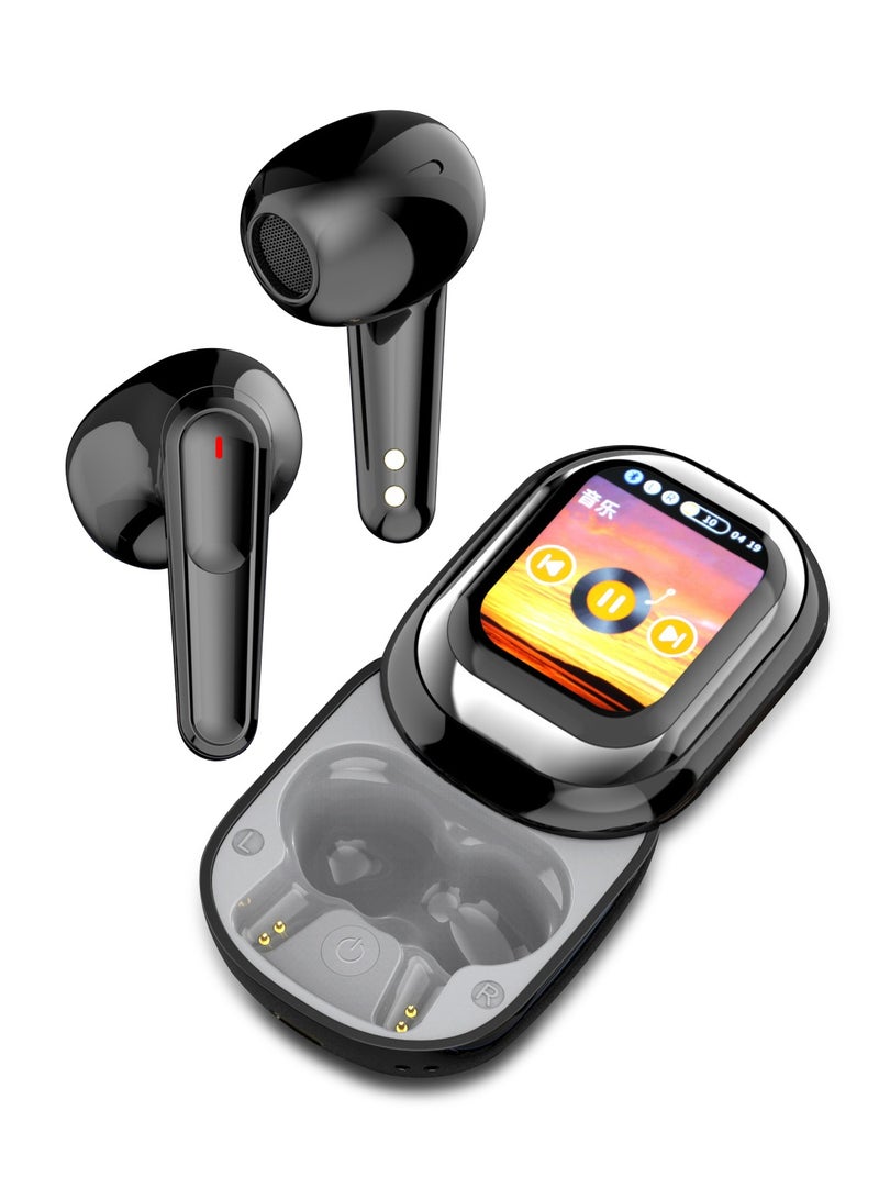 LUCKIER Real-time translation earbuds with flip-open full-colour smart touchscreen. Supports 144 major languages. Translation functionality is permanently free. Features multiple translation modes. Compatible with iPhone and Android devices. Specialised translation device for travel, business and study. Black.