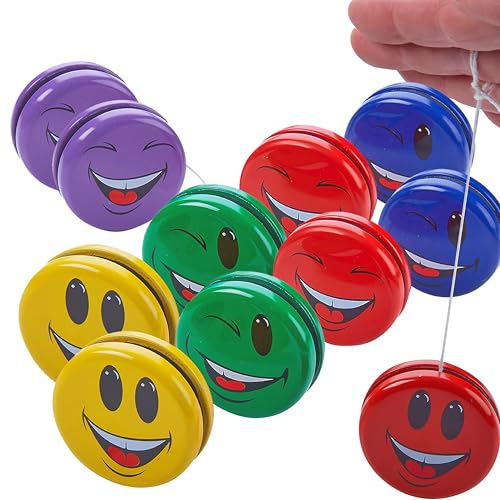 Kicko Metal Smiley Faces YoYos for Kids 2Inch Assorted Colors Emoji Yo Yos Versatile Smile Toys Party Bag Collection Yoyo Party Favors and Bag Fillers for Themed Parties Pack of 12 - Image 1