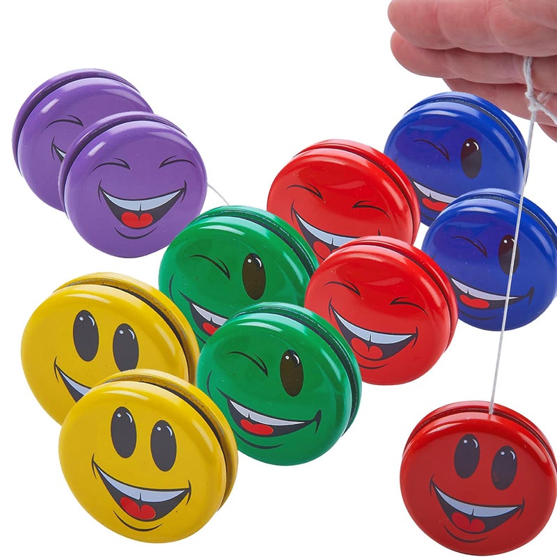 Kicko Metal Smiley Faces YoYos for Kids 2Inch Assorted Colors Emoji Yo Yos Versatile Smile Toys Party Bag Collection Yoyo Party Favors and Bag Fillers for Themed Parties Pack of 12 - Image 3