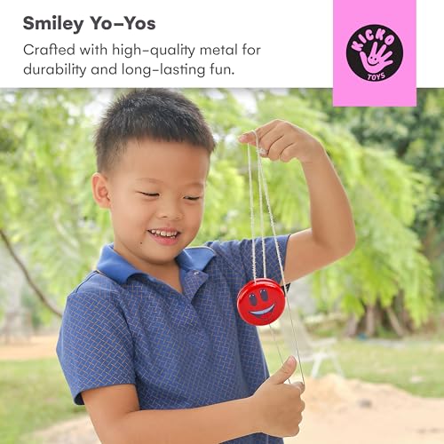 Kicko Metal Smiley Faces YoYos for Kids 2Inch Assorted Colors Emoji Yo Yos Versatile Smile Toys Party Bag Collection Yoyo Party Favors and Bag Fillers for Themed Parties Pack of 12 - Image 5