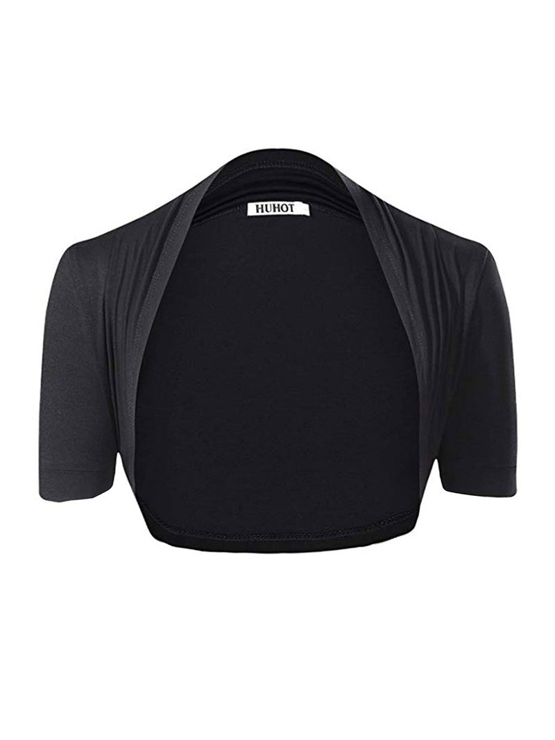HUHOT Womens Versatile Open Front Lightweight Short Sleeve Bolero Shrug Large Black - Image 1