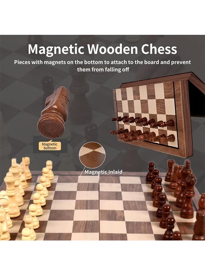 Jamal 15 Inches Magnetic Wooden Chess Set - 2 Extra Queens - Folding Board - Pieces Storage Slots, Handmade Portable Travel Chess Game - Beginner Chess Set For Kids, 6 Up Age - Image 2