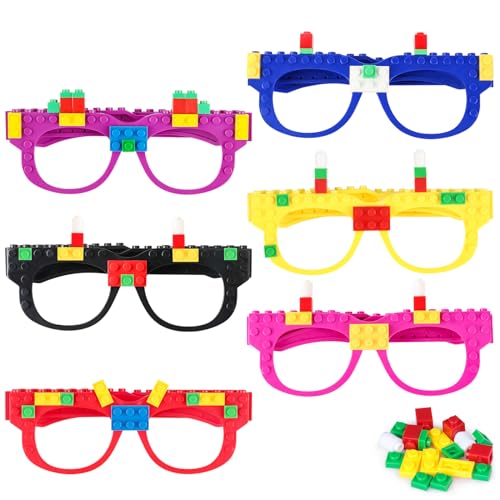 Lemicin 6 Pcs DIY Building Bricks Glasses Building Blocks Games for Kids Birthday Party Favors Supplies Boys Girls Carnival Party Games Decor - Image 1