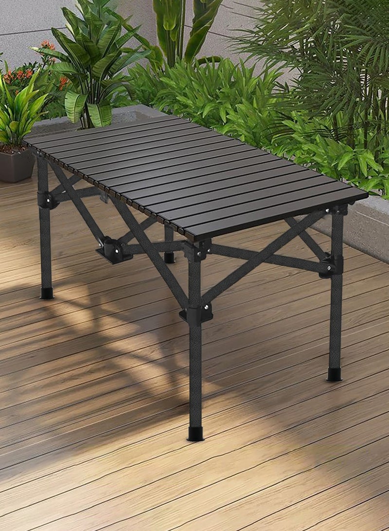 تايمي طاولة قابلة للطي من الألومنيوم مع حقيبة حمل للأستخدام الداخلي والخارجي، طاولة محمولة للحديقة والفناء والشاطئ والتخييم والكشتات والرحلات البرية، لون أسود - 50x55x95 سم - Image 1