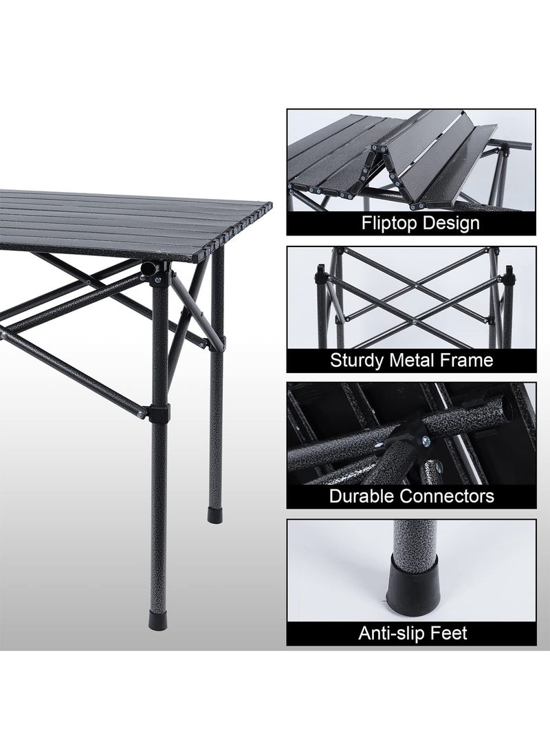 تايمي طاولة قابلة للطي من الألومنيوم مع حقيبة حمل للأستخدام الداخلي والخارجي، طاولة محمولة للحديقة والفناء والشاطئ والتخييم والكشتات والرحلات البرية، لون أسود - 50x55x95 سم - Image 5