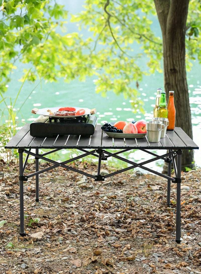 تايمي طاولة قابلة للطي من الألومنيوم مع حقيبة حمل للأستخدام الداخلي والخارجي، طاولة محمولة للحديقة والفناء والشاطئ والتخييم والكشتات والرحلات البرية، لون أسود - 50x55x95 سم - Image 2