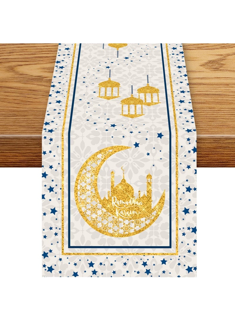 Y&D Eid Mubarak Table Flag Table Runner Ramadan Kareem Table Decorations Star Moon Lantern Ramadan Decor Sets For  Dining Supply 13x72 Inch - Image 1