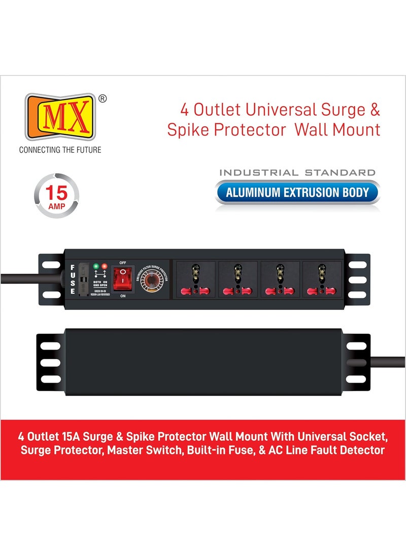 MX MX Extension Board 4 Outlet 3000W 15 AMP Socket with Heavy Duty 075 Sqmm ISI Marked Power Cord 3 Mtr with Spike Guard Surge ProtectorChild Safety Shutter Alumminium Extrusion Body  - Image 2