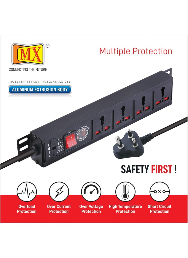 MX MX Extension Board 4 Outlet 3000W 15 AMP Socket with Heavy Duty 075 Sqmm ISI Marked Power Cord 3 Mtr with Spike Guard Surge ProtectorChild Safety Shutter Alumminium Extrusion Body  - Image 4