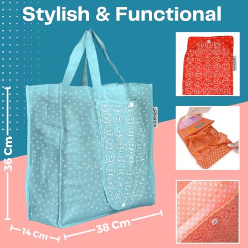 Bulkhunt Foldable Reusable Shopping Bag for Grocery Travel Compact Cloth Tote Carry Vegetable Shopper Printed Folding Return Gift for Women (24) - Image 3