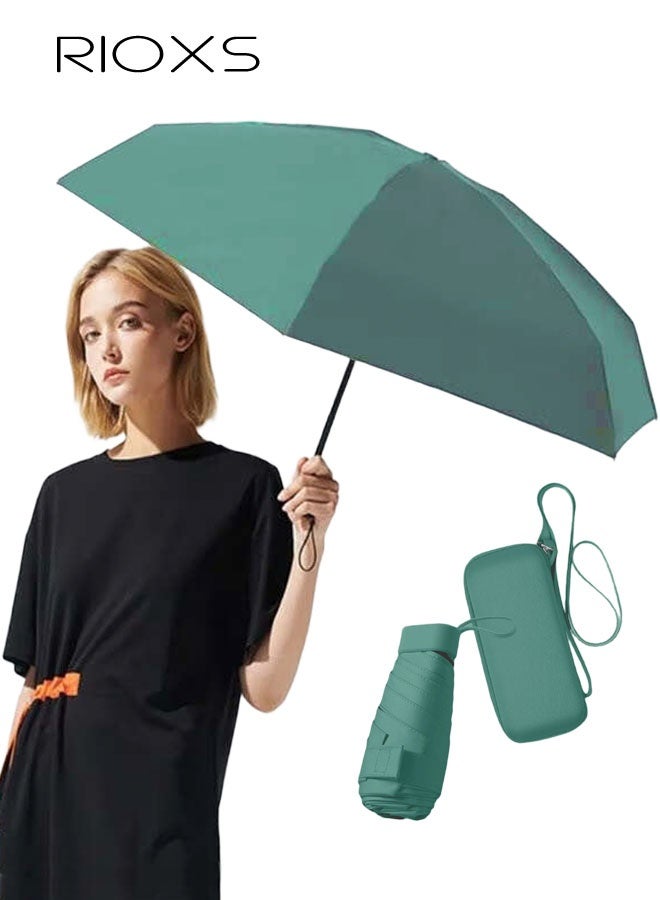 RIOXS Portable Umbrella with Storage Box, 6 Ribbed Travel Folding Umbrellas For Men Women Kids, UPF 50+ UV Sun Protection Umbrella, Lightweight Mini Umbrella, Compact Pocket Umbrella, Outdoor Sun Rain Umbrellas - Image 3