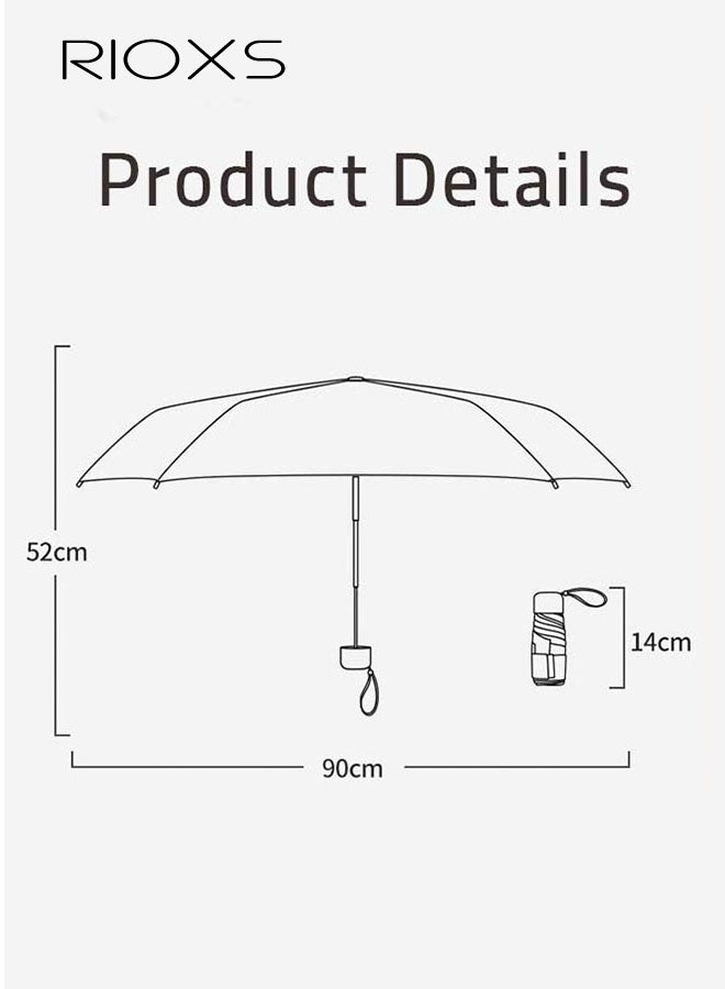 RIOXS Portable Umbrella with Storage Box, 6 Ribbed Travel Folding Umbrellas For Men Women Kids, UPF 50+ UV Sun Protection Umbrella, Lightweight Mini Umbrella, Compact Pocket Umbrella, Outdoor Sun Rain Umbrellas - Image 4