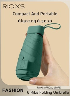 RIOXS Portable Umbrella with Storage Box, 6 Ribbed Travel Folding Umbrellas For Men Women Kids, UPF 50+ UV Sun Protection Umbrella, Lightweight Mini Umbrella, Compact Pocket Umbrella, Outdoor Sun Rain Umbrellas  - Image 3