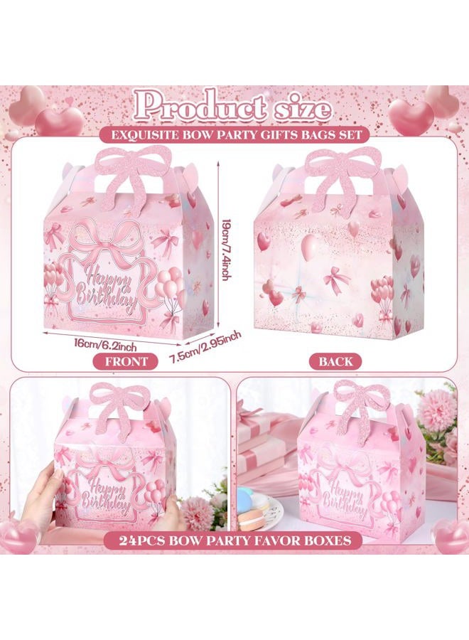 Feifeiya 24 Pcs Pink Bow Party Favor Boxes Pink Gable Treat Boxes Glitter Bow Candy Gift Boxes Happy Birthday Decorations for Birthday Party Supplies Wedding Bachelorette Party - Image 2