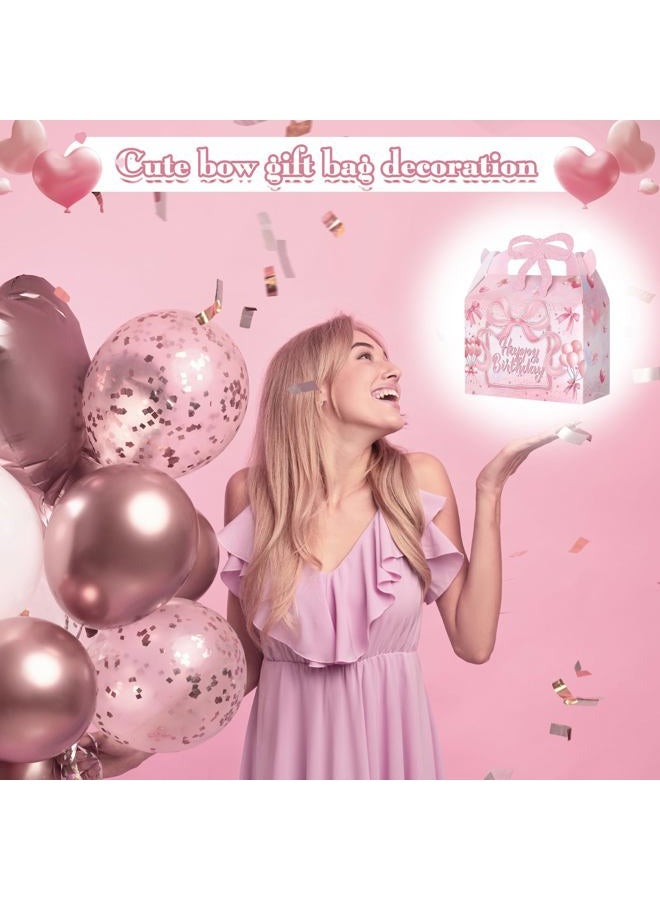 Feifeiya 24 Pcs Pink Bow Party Favor Boxes Pink Gable Treat Boxes Glitter Bow Candy Gift Boxes Happy Birthday Decorations for Birthday Party Supplies Wedding Bachelorette Party - Image 5
