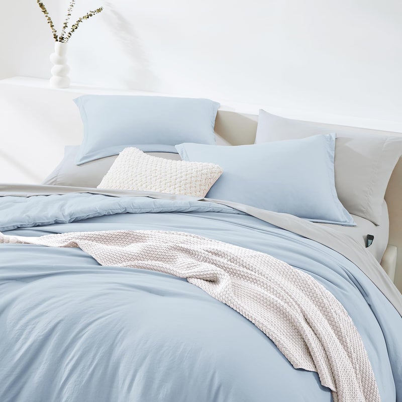 WRENSONGE Queen Comforter Set - 7 Pieces Ice Blue Soft Bed in a Bag Queen with Fitted Sheet, Flat Sheet, 2 Pillow Shams, and 2 Pillowcases- Warm Bedding Sets for All Season - Image 4