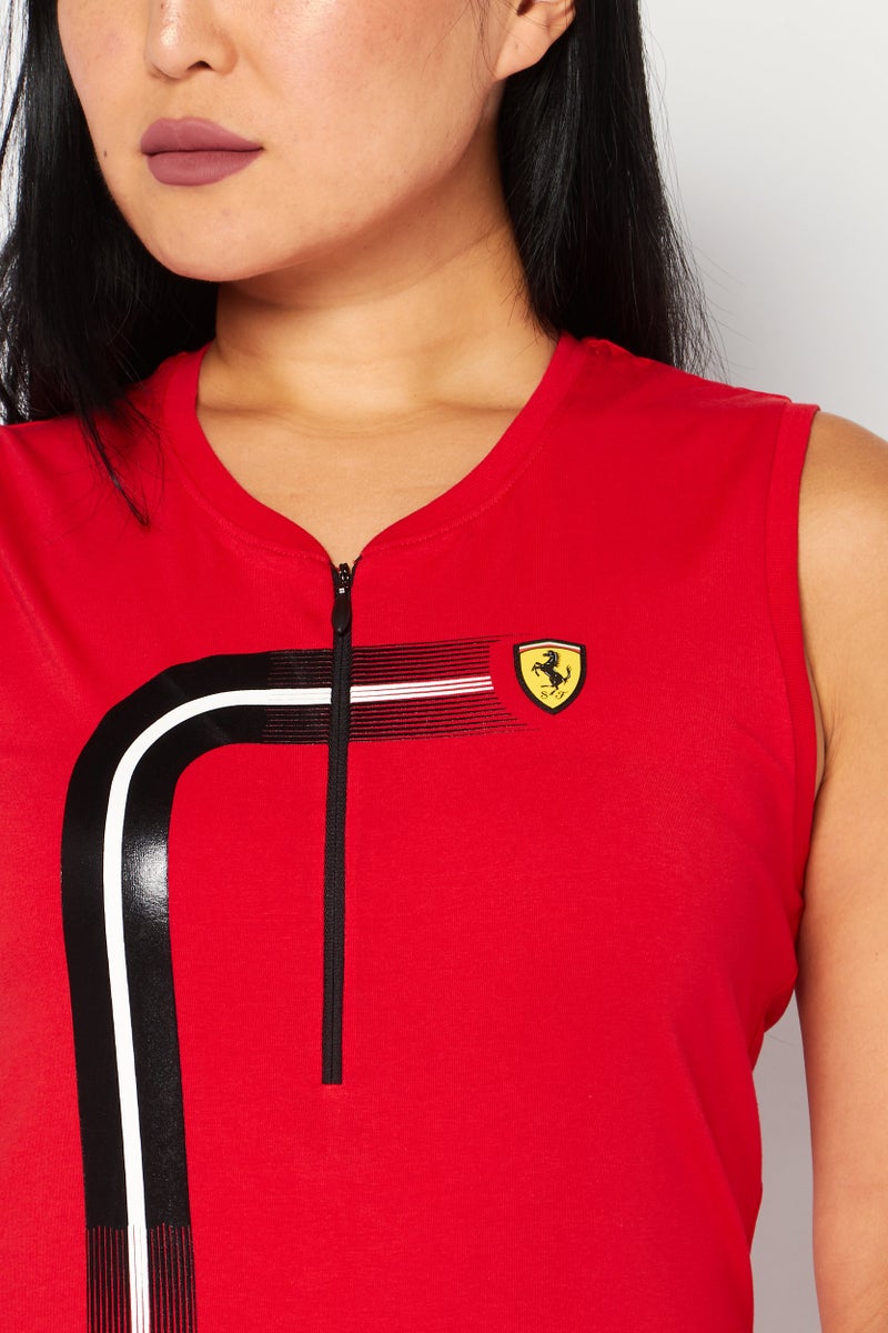 Scuderia Ferrari Women Sport Fit Sleeveless Running Tank Top, Red Combo - Image 3