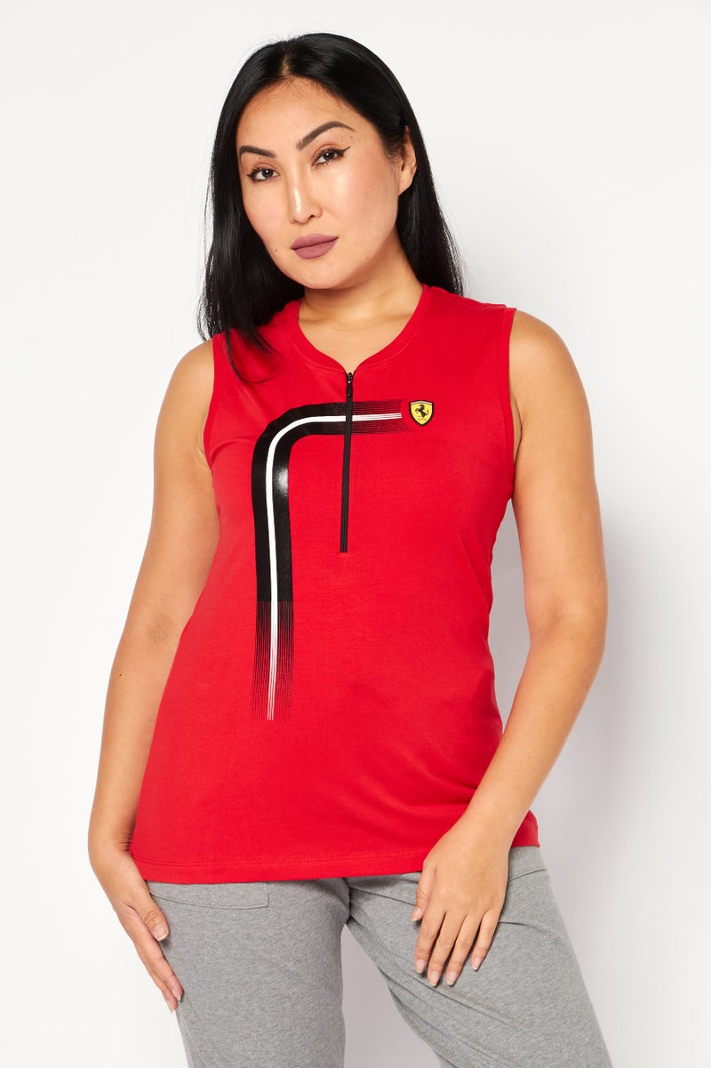 Scuderia Ferrari Women Sport Fit Sleeveless Running Tank Top, Red Combo - Image 1